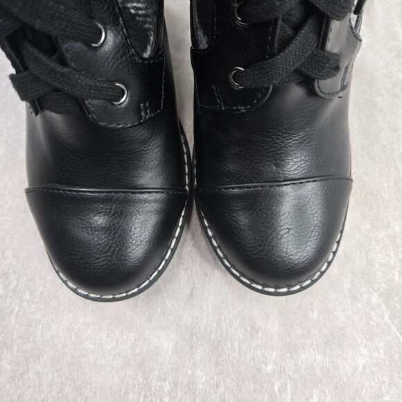 BCBG Lace Up High Heel Boots Plaid Black White Preppy Combat Hiker Boots Sz 5.5 - Picture 9 of 12